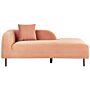 Chaise Lounge Peach Pink Velvet 2 Seater Left Hand Throw Cushion