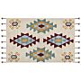 Area Rug Multicolour Cotton 140 X 200 Cm Rectangular Hand Tufted Tribal Motif