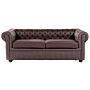 Chesterfield Sofa Brown Genuine Leather 3 Seater