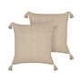 Set Of 2 Scatter Cushions Beige Cotton 45 X 45 Cm Pillow Cover Solid Pattern With Polyester Filling