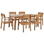 Garden Dining Set Light Acacia Wood Table 180 X 90 Cm 6 Outdoor Chairs With Armrests