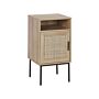 Bedside Table Light Wood Natural Rattan Front 77 X 40 Cm Metal Leg Boho Style Wicker Cabinet Beliani