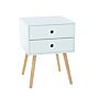 Painted White Scandia, 2 Drawer & Wood Legs Bedside Cabinet