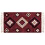 Area Rug Red Cotton 80 X 150 Cm Rectangular With Tassels Diamond Pattern Boho Oriental Style