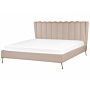 Bed Frame Taupe Velvet Upholstery Golden Metal Legs Eu Super King Size 6ft With Usb Port Headboard