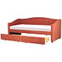 Daybed Red Eu Single Size Polyester Upholstery Slatted Frame Eucalyptus Wood Plywood Drawers