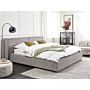 Eu King Size Bed Grey Fabric Upholstery 5ft3 Slatted Base With Thick Padded Headboard Footboard