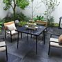 Outsunny Square Garden Table, Outdoor Dining Table For 4 With Marble Effect Tempered Glass Top And Steel Frame, Black