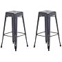 Set Of 2 Bar Stools Black With Gold Steel 76 Cm Stackable Counter Height