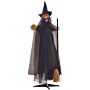 Homcom 190cm 75" Witch With Broomstick Outdoor Halloween Decoration, Halloween Animatronic With Sound Activated, Light Up Eyes, Sound Effects