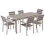 Garden Dining Set Grey Rectangular Table Chairs Outdoor 6 Seater Plastic Wood Top Aluminium Frame