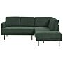 Left Hand Corner Sofa Polyester Dark Green 4-seater Upholstered Metal Legs Woven Fabric Cushioned Back