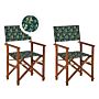 Set Of 2 Garden Director's Chairs Dark Wood With Off-white Acacia Olives Pattern Replacement Fabric Folding