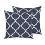 Set Of 2 Outdoor Cushions Polyester Navy Blue 40 X 40 Cm Zip Modern Design Scatter Cushion Throw Trellis Pattern