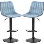 Homcom Adjustable Bar Stools Set Of 2 Counter Height Barstools Dining Chairs 360° Swivel With Footrest For Home Pub, Blue