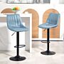 Homcom Adjustable Bar Stools Set Of 2 Counter Height Barstools Dining Chairs 360° Swivel With Footrest For Home Pub, Blue