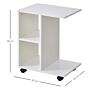 Homcom C-shape End Table Unique Storage Unit W/ 2 Shelves 4 Wheels Freestanding Home Office Furniture Cabinet Square Studio White