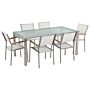 Garden Dining Set White With Cracked Glass Table Top 6 Seats 180 X 90 Cm