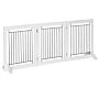 Pawhut Dog Gate, Freestanding Pet Gate, Wooden Puppy Fence Foldable Design With 61 Cm Height 3 Panels, 2 Support Feet, For House Doorway Stairs White