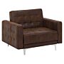 Armchair Brown Faux Leather Tufted Modern Living Room Reclining Chair Silver Legs Track Arm Beliani