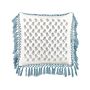 Scatter Cushion White And Blue Cotton 45 X 45 Cm Floral Pattern Fringed Handmade Removable Cover With Filling