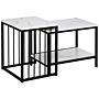 Homcom Modern Coffee Table Set Of Two, Marble-effect Nest Of Tables With Steel Frame, White And Black