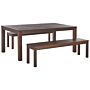 Garden Furniture Set Natural Eucalyptus Wood Rectangular Table 180x100 Cm With 2 Benches Rustic Terrace