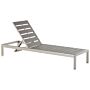 Garden Outdoor Lounger Grey And Silver Plastic Wood Aluminium Frame Adjustable Reclining Backrest