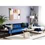 Corner Sofa Bed With 3 Pillows Blue Velvet Upholstery Light Wood Legs Reclining Left Hand Chaise Longue 4 Seater Beliani