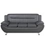 3 Seater Sofa Grey Faux Leather Pillow Top Arms