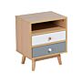 Bedside Table Light Wood 2 Storage Drawers Shelf Modern Scandinavian Side Table