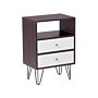 Bedside Table Nightstand Dark Wood With White 2 Drawers Manufactured Wood