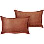 Set Of 2 Golden Brown Decorative Pillows Corduroy 47 X 27 Cm Modern Traditional Cushions