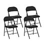 Set Of 4 Folding Chairs Black Metal Frame Padded Fabric Seat And Backrest Fold Out Seats