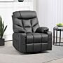 Homcom Manual Reclining Chair, Recliner Armchair With Swivel, Faux Leather, Footrest, Cup Holders, 86x93x102cm, Black