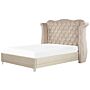 Bed Frame Beige Velvet Eu Super King Size 6ft Slatted Base Button Tufted Headboard Nailhead Trim