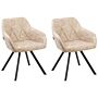 Set Of 2 Dining Chairs Beige Fabric With Arms Quilted Backrest Black Metal Legs Retro Transitional