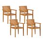 Set Of 4 Garden Chairs Light Acacia Wood Outdoor With Armrests