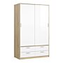 Line Wardrobe - 2 Doors 4 Drawers In Oak With White High Gloss