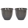 Set Of 2 Plant Pots Solid Brown Stone Mixture Polyresin ⌀ 44 Cm High Gloss Outdoor Resistances Round All-weather