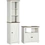 Kleankin 2 Piece Bathroom Furniture Set, Tall Bathroom Cabinet With Adjustable Shelves, Under Sink Cabinet With Cupboard And Open Shelf, Ash Wood Effect