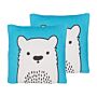 Set Of 2 Kids Cushions Blue Fabric Bear Image Pillow With Filling Soft Children's Toy