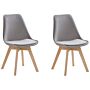 Set Of 2 Dining Chairs Grey Velvet Upholstery Seat Sleek Wooden Legs