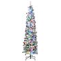 Homcom 7.5' Artificial Prelit Christmas Trees Holiday Décor With Warm White Led Lights, Flocked Tips, Berry, Pine Cone