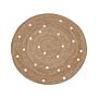 Round Area Rug Beige Jute Ø 140 Cm Solid With Polka Dot Pattern