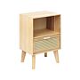 1 Drawer Bedsie Table Light Wood Paulownia With Rattan Front Drawer Boho Style Nighstand