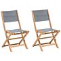 Set Of 2 Garden Chairs Light Acacia Wood Grey Pvc Fabric Folding Outdoor Patio Armless Classic Timeless Style