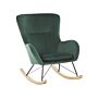 Rocking Chair Dark Green Velvet Metal Legs Wooden Skates