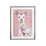 Framed Wall Art Lama Print Pink Brass Frame 60 X 80 Cm Passe-partout Kids Room