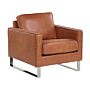 Armchair Golden Brown Faux Leather Track Arms Metal Legs